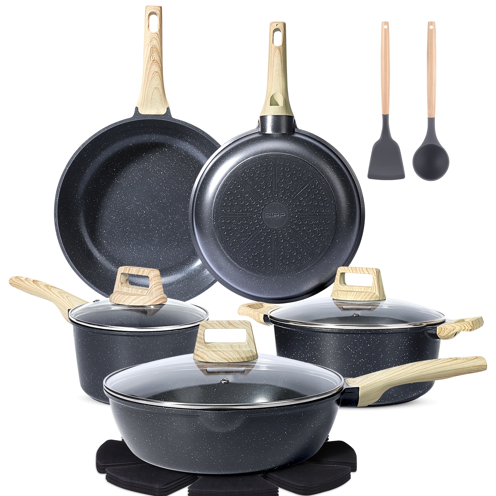Gipp 14pcs Cookware Pot And Pan Set, All Stove Induction Compatible, Removable , Oven And Rv Safe, Durable Coating Easy To Clean Cooking Set
