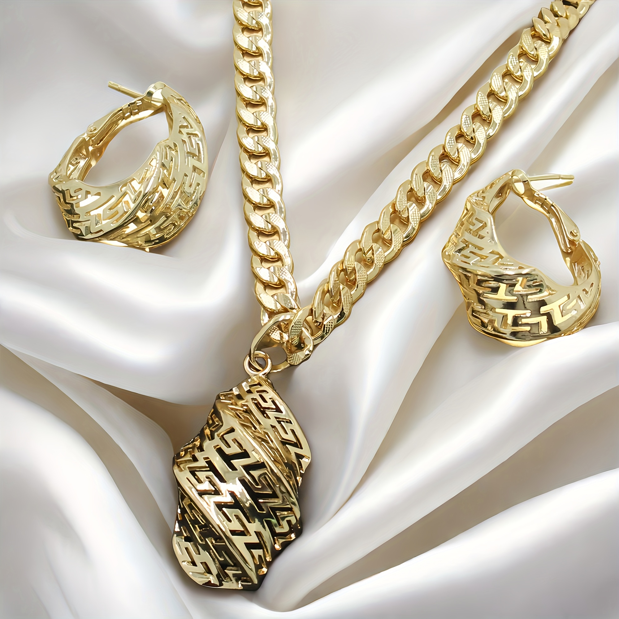 TEMU Gold-plated Copper Women's Jewelry Set - Vintage Elegant Necklace And Earring High-end Jewelry Box Set - Hypoallergenic, Ramadan Holiday Theme,