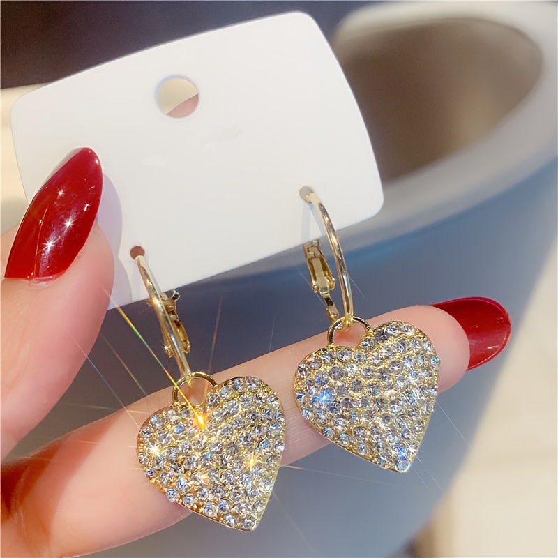 

Chic 14k Golden-plated Heart Earrings For Women - Sparkling, Trendy & Fashionable Alloy Dangle Earrings