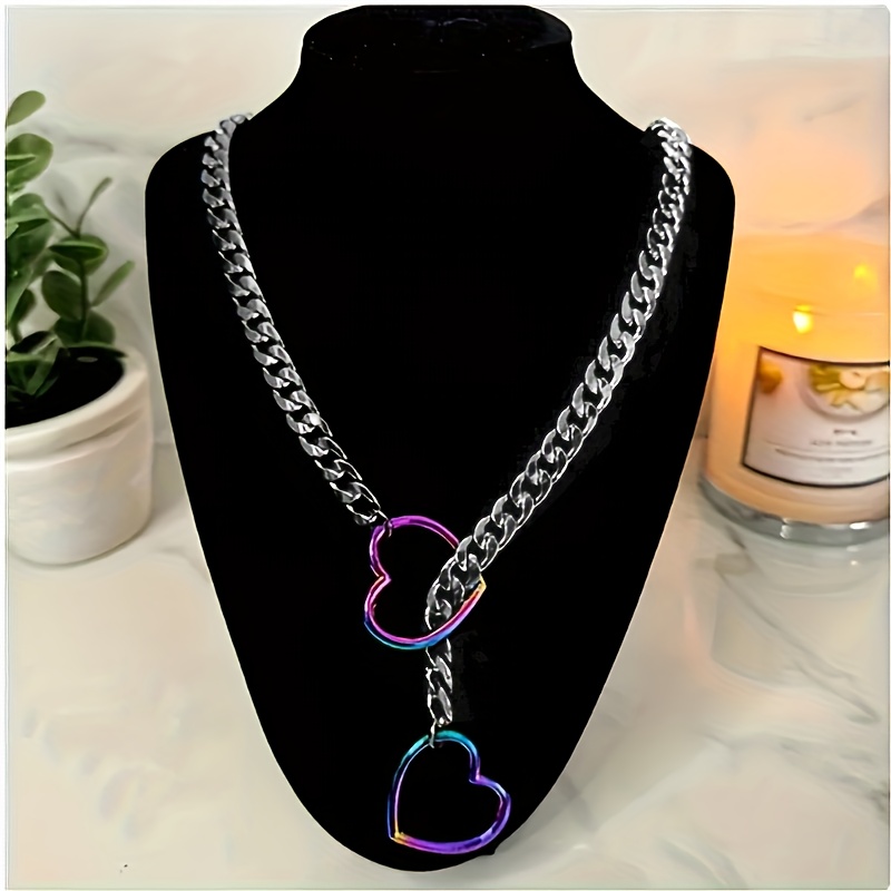 TEMU Fashion Heart And O Shape Pendant Necklace - Adjustable Women's Necklace For Casual Attire Or As A Gift