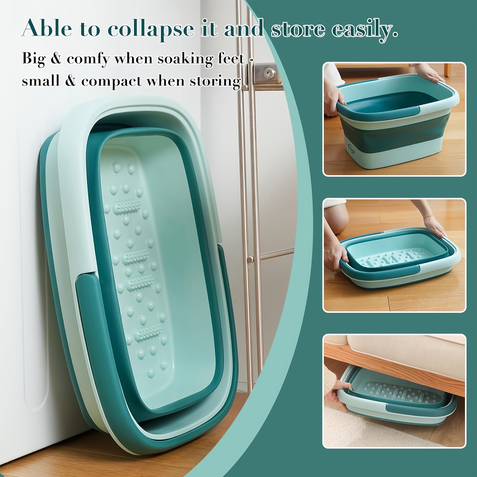 15l 4 gallons collapsible   bath basin   soak tub large   soaking tub with massage   for soaking feet pedicure bowl   spa multifunction plastic bucket with handle foldable laundry basket details 1