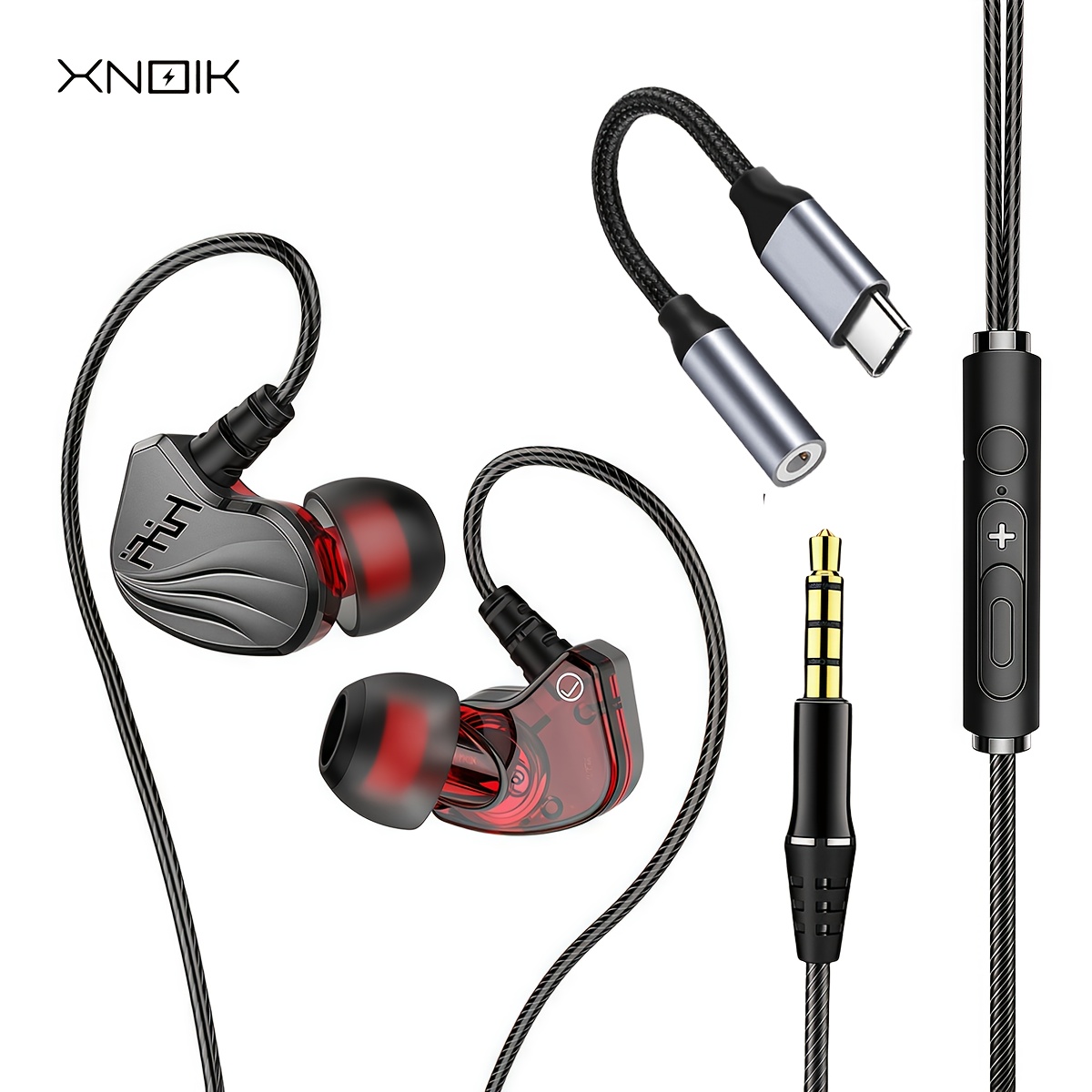 Xnoik Hifi 6d Surround Wired Earbuds With 3.5mm Type C Connector, Ideal For Sports And Gaming, Includes Microphone