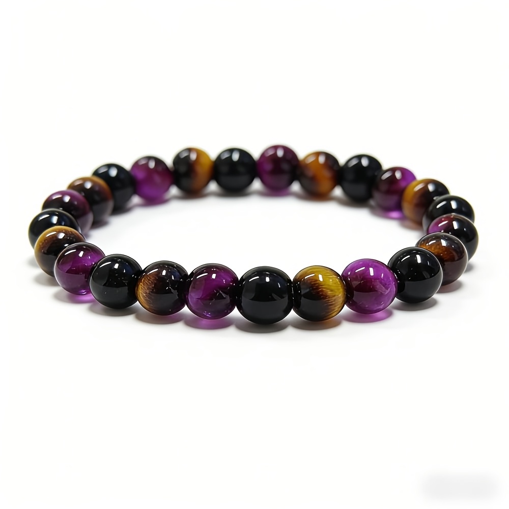 A Handcrafted Bracelet Made Of Amethyst, Eye, And Black Onyx. Eye Symbolizes ; Amethyst Is Of Wisdom; Black Onyx Signifies Protection, Attracting Wealth And Warding Off .