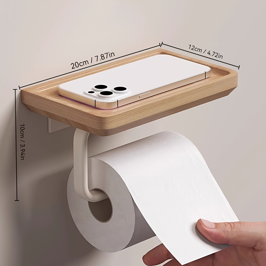 Walnut Wood Toilet Paper Holder With Phone Stand, Wall-mounted Bathroom Tissue Rack, Space- Design, Modern Bathroom Paper Towel Dispenser