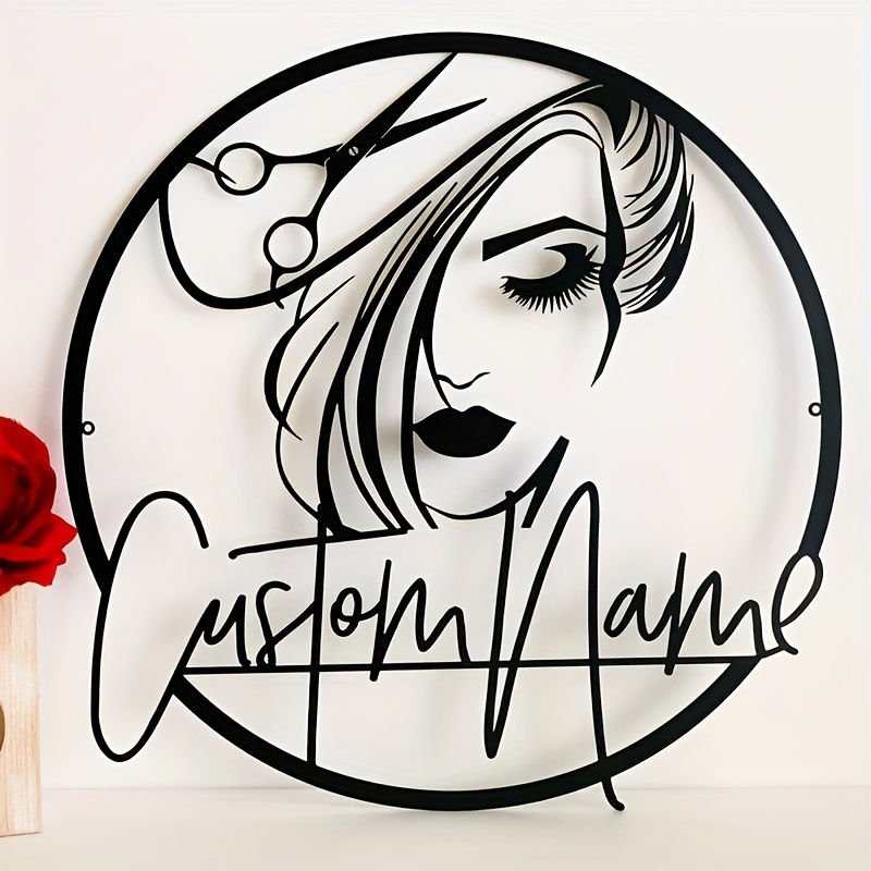 

Customizable Hairdresser Metal Wall Decor - Modern Black Art With Personalized Name, Ideal For Salon & Beauty Room, Perfect Gift For Women