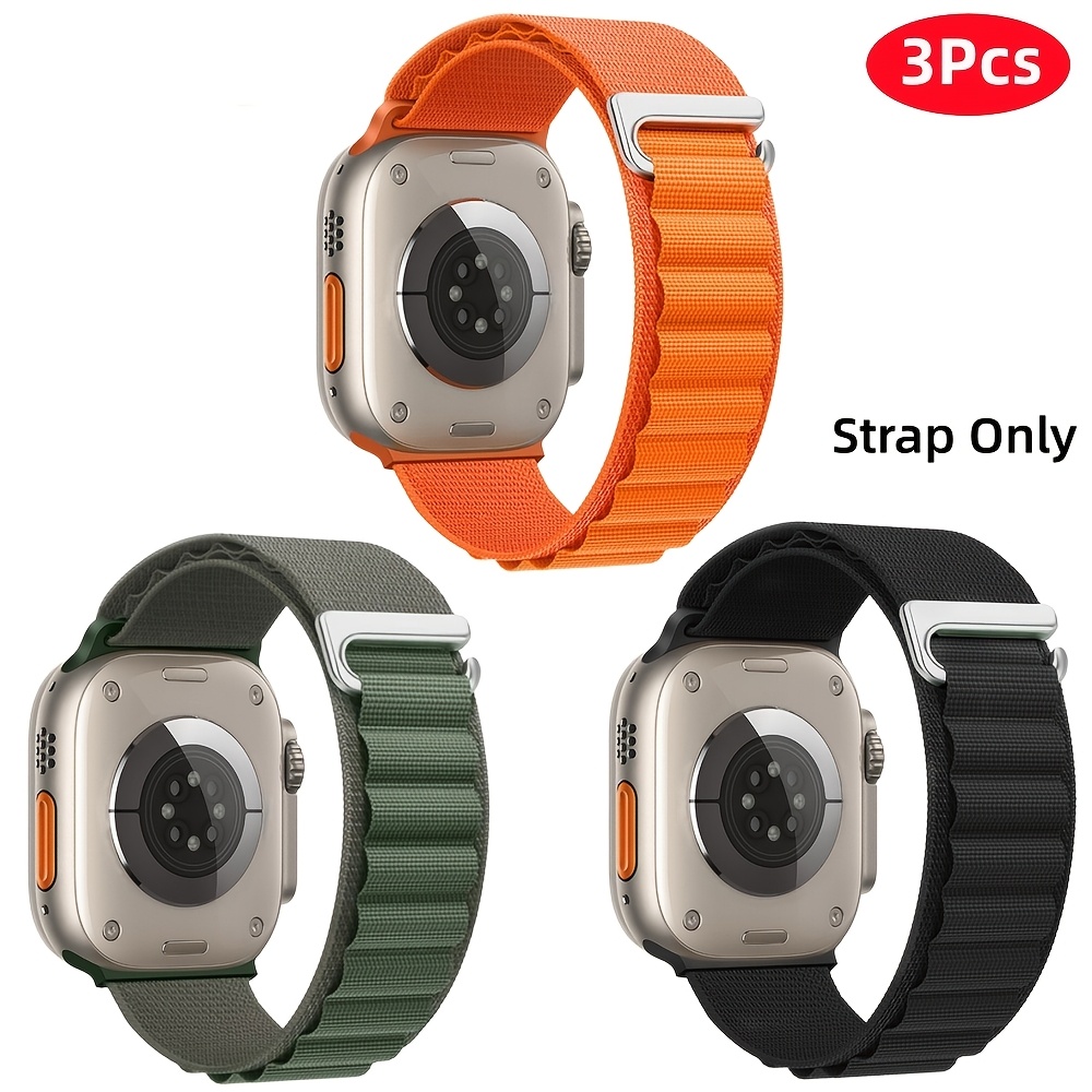 TEMU Lot de 3 bracelets de montre à fermoir en C avec tête en plastique, sangle en nylon Alpine Loop compatible avec Apple Watch 49mm 46mm 45mm 44mm