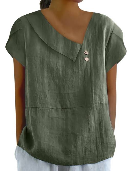womens fashion solid button shirt female v neck loose t shirt blouse