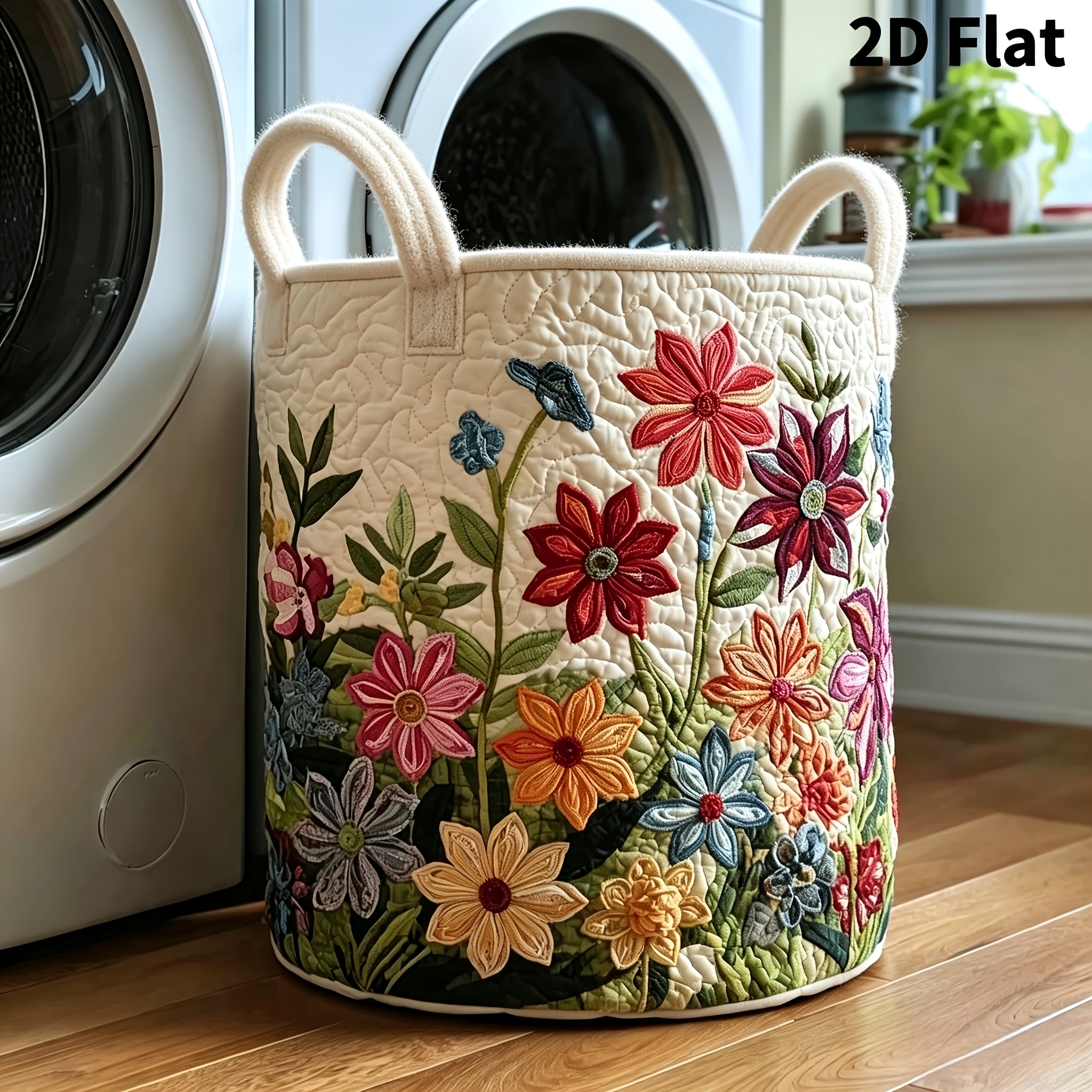 TEMU 2d Flat Quilted Dirty Laundry Basket, Large-capacity Denim Laundry Basket, With Handles, Foldable Storage Box For Bedroom, Bathroom, Or Cabin.,