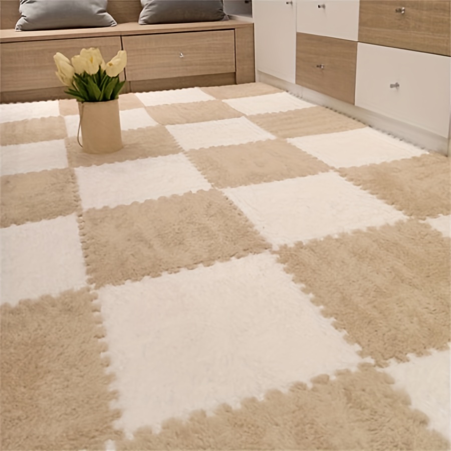 

8-piece Interlocking Plush Carpet Tiles, Polyester & Tpr, Hand Wash, Indoor Non-slip Fatigue-resistant Mat, Cartoon Square Carpet Tiles For Bedroom Use - 11.81 X 11.81 Inch