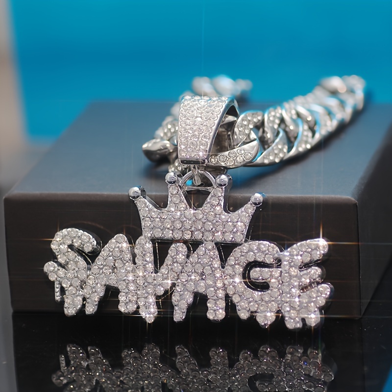 TEMU 1pc Of Shiny Savage Pendant With Ice Cuban Chain Miami Necklace For Men And Women Hip Hop Pendant Choker Necklace Jewelry Gift