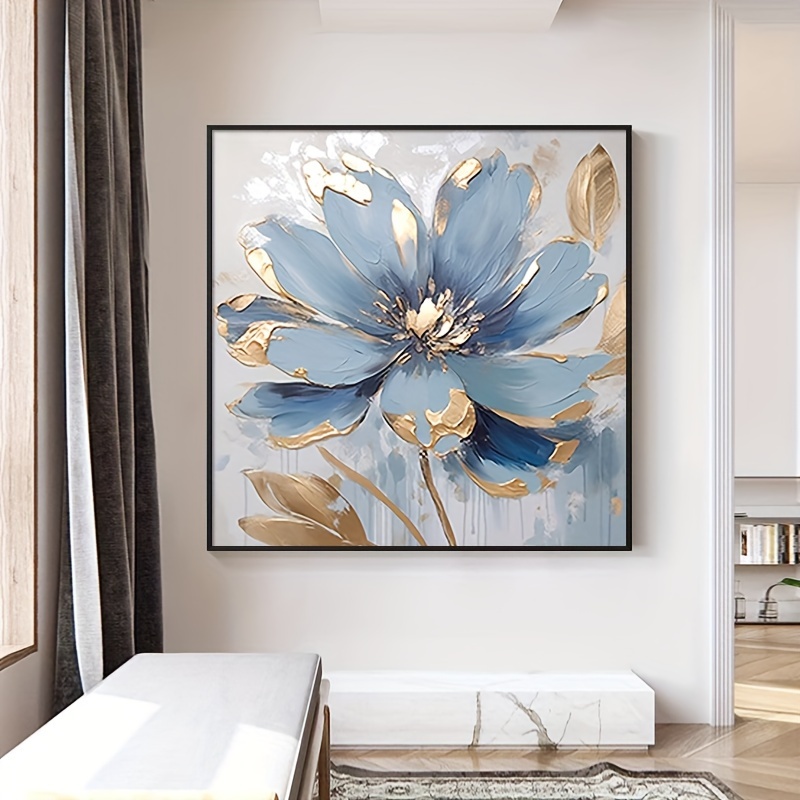 

stylish" Modern Luxury Frameless Canvas Art - Abstract Flowers With Gold Leaf Accents, Perfect For Living Room & Dining Decor