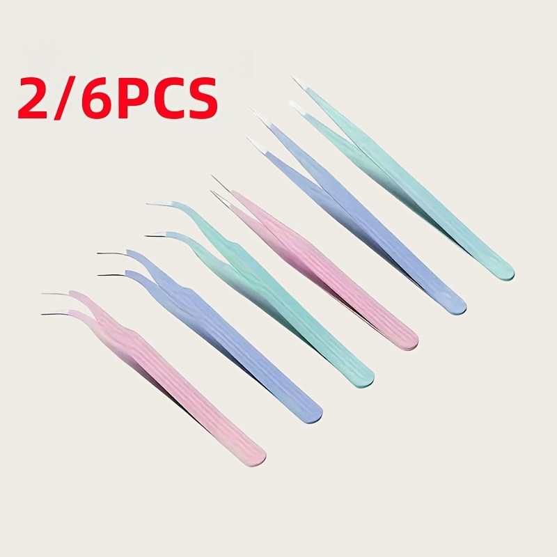 

2/6pcs Macaron Color High-precision Tweezers With Silicone Protective Covers - Pastel Blue, Green, Pink, Light Blue For Daily Use, Beauty, School, Office & , Macaron Packaging