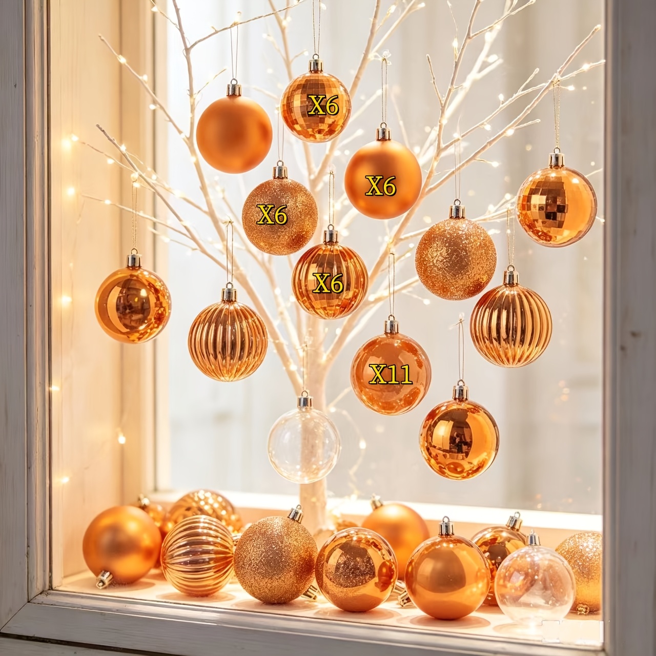 TEMU Ensemble de 35 boules suspendues multicolores couleur cuivre, styles variés, pour décoration intérieure, fêtes, vitrines de Noël et ambiance
