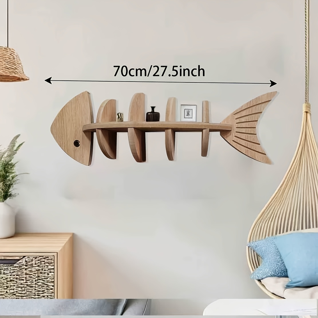 TEMU Minimalist Modern -friendly Fishbone Wall Shelves - -friendly Artificial Wood Floating Shelf With Storage & Hooks, Space-saving Suitable For