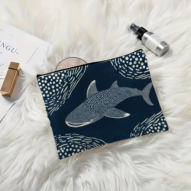 TEMU 1pc Whale Double-sided Makeup Bag, Print Design, Fashionable , Suitable For Adult Travel Storage Bag, Multifunctional Portable Toiletry Bag,
