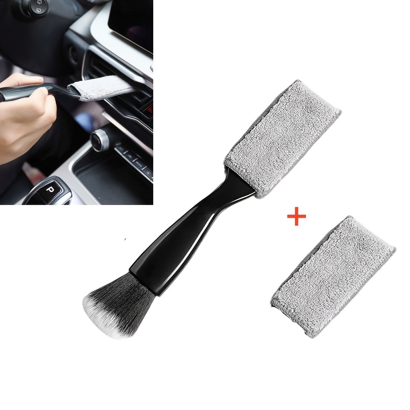 TEMU Brosse de nettoyage à double tête portative, équipée d'un chiffon de rechange, pour ventilation de climatisation de voiture, brosse de nettoyage