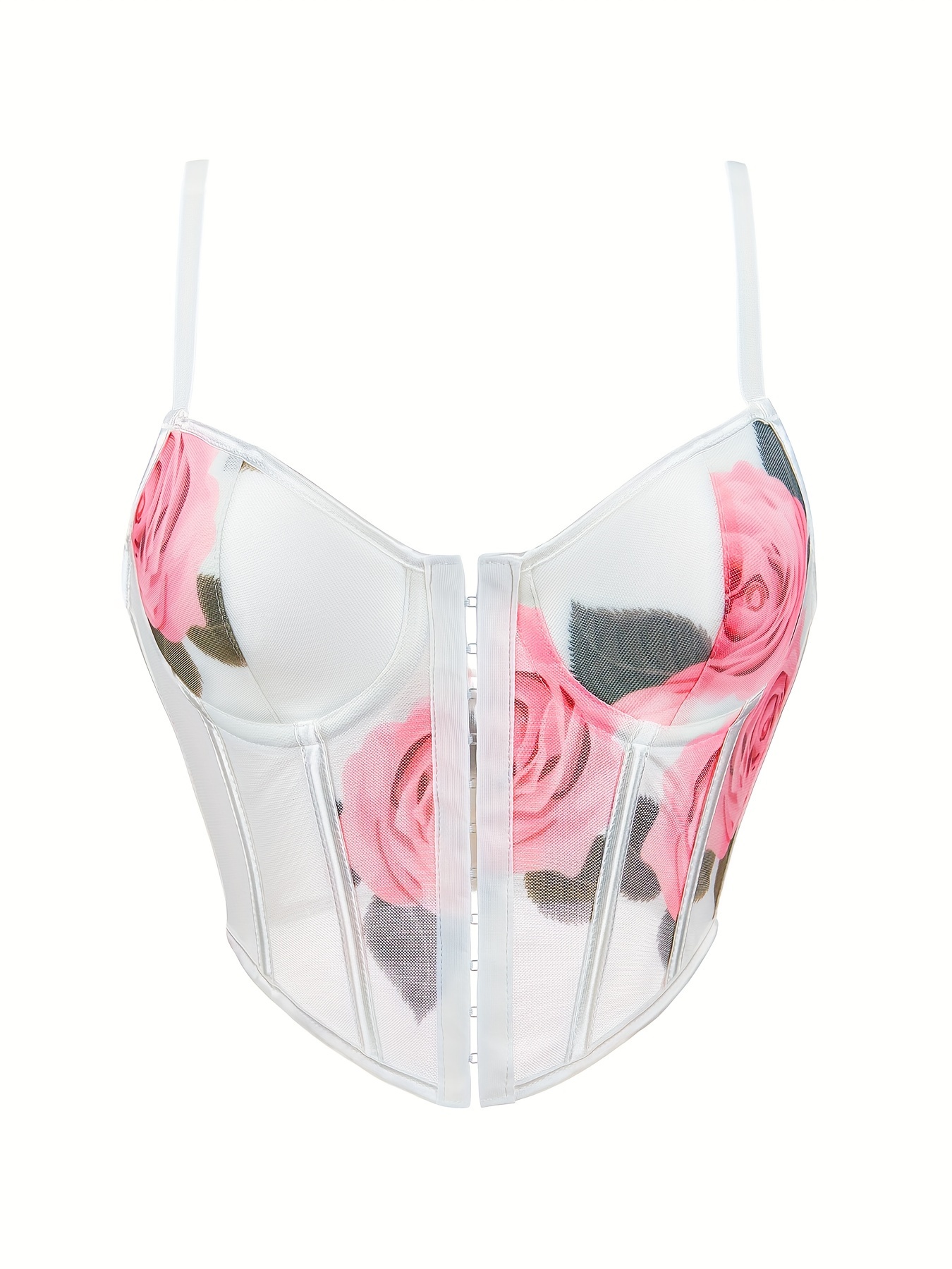 Cute Sweet Floral Mesh Puff Sleeve Underwire Semi-Sheer Corset Tops,  Women's Underwear & Clothings