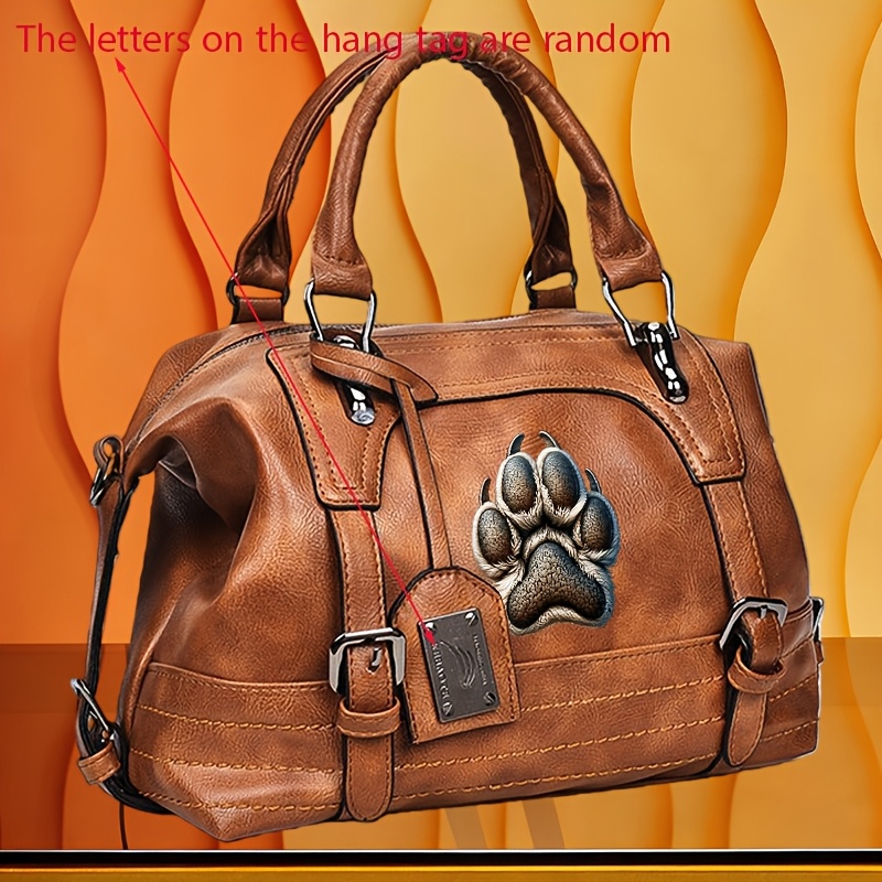 TEMU The Letters On The Hang Tag Are Random 1pc Women's Paw Print Shoulder Bag, Vintage Boston Bag, Versatile Top Handle Satchel, Stylish Crossbody