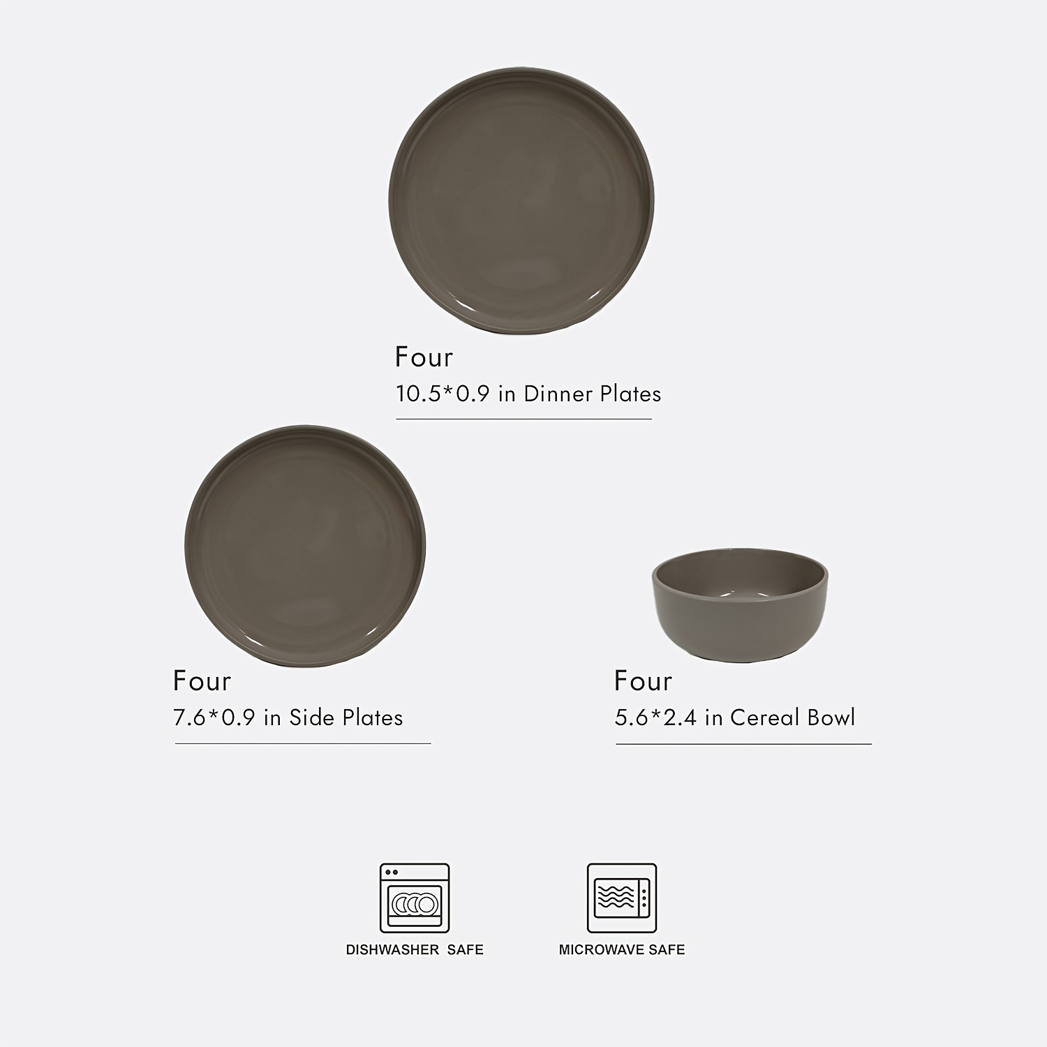 Image of 12pcs 2tone Dinner Set Stoneware Reactive Glaze, Dinner Plate, Cereal Bowl And Side Plate For 4, Stylish Straight , Scratch Resistant Christmas Dinnerware For Cake, Bread, Salad, Snack (brown)
