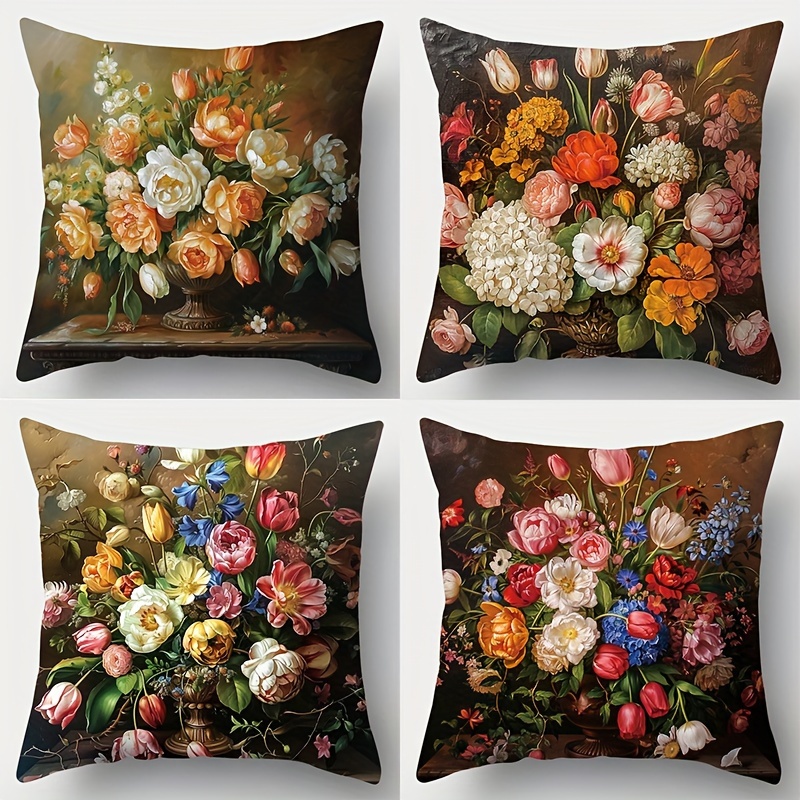 

Jit Vintage Style Throw Pillow Covers, Set Of 4 Retro Floral Pattern, 17.72x17.72, Zipper Closure, Hand Wash, Woven Polyester Decorative Pillowcases For Sofa, Bed, And Home Decor - No Insert