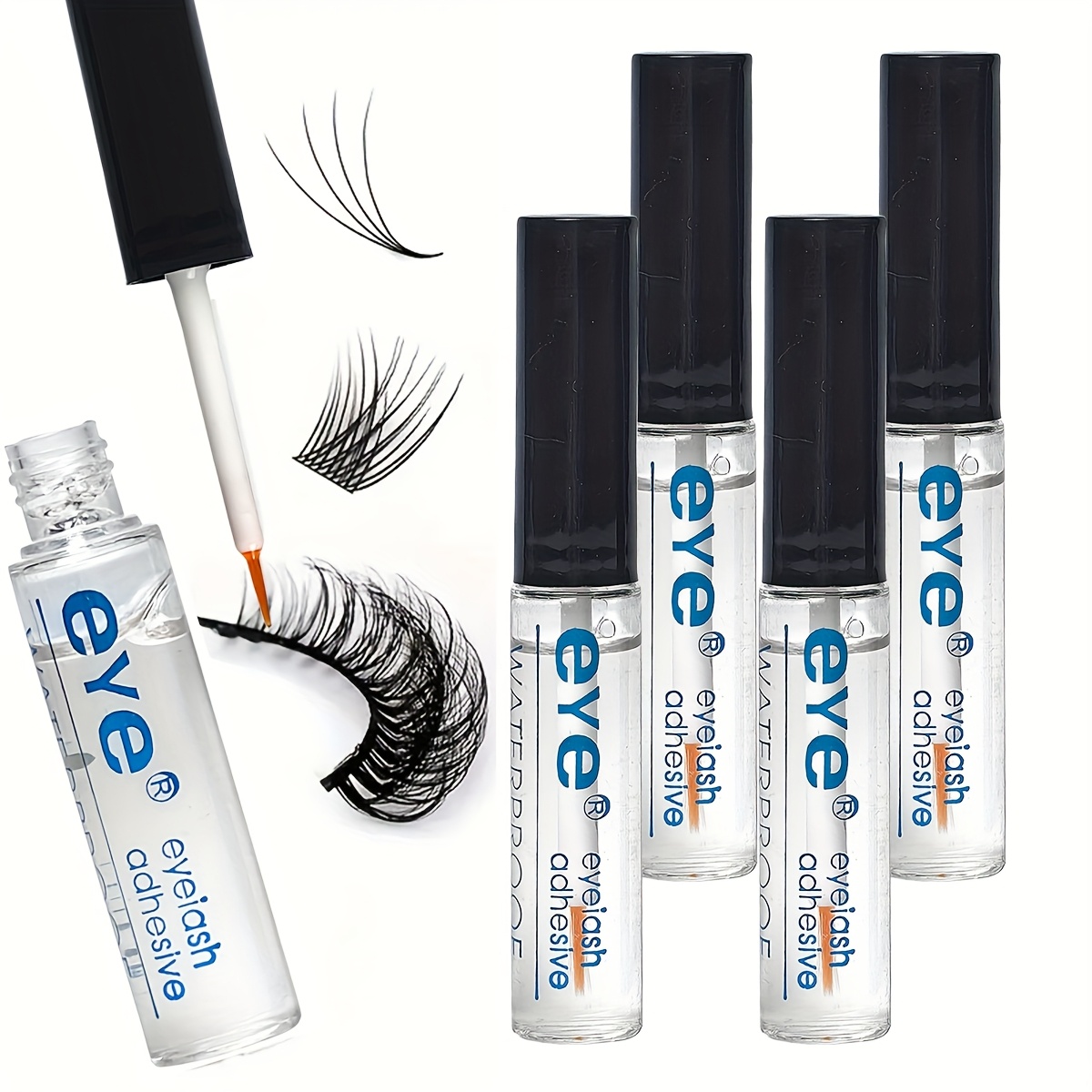 Image of A Pack Of 4 Waterproof Eyelash Glues That Are Strong, Invisible, Transparent, And Odorless, Suitable For All Types Of False Eyelashes