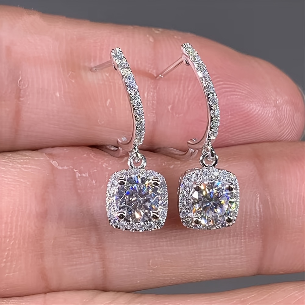 Square Zirconia Inlaid Earrings for Daily Wear