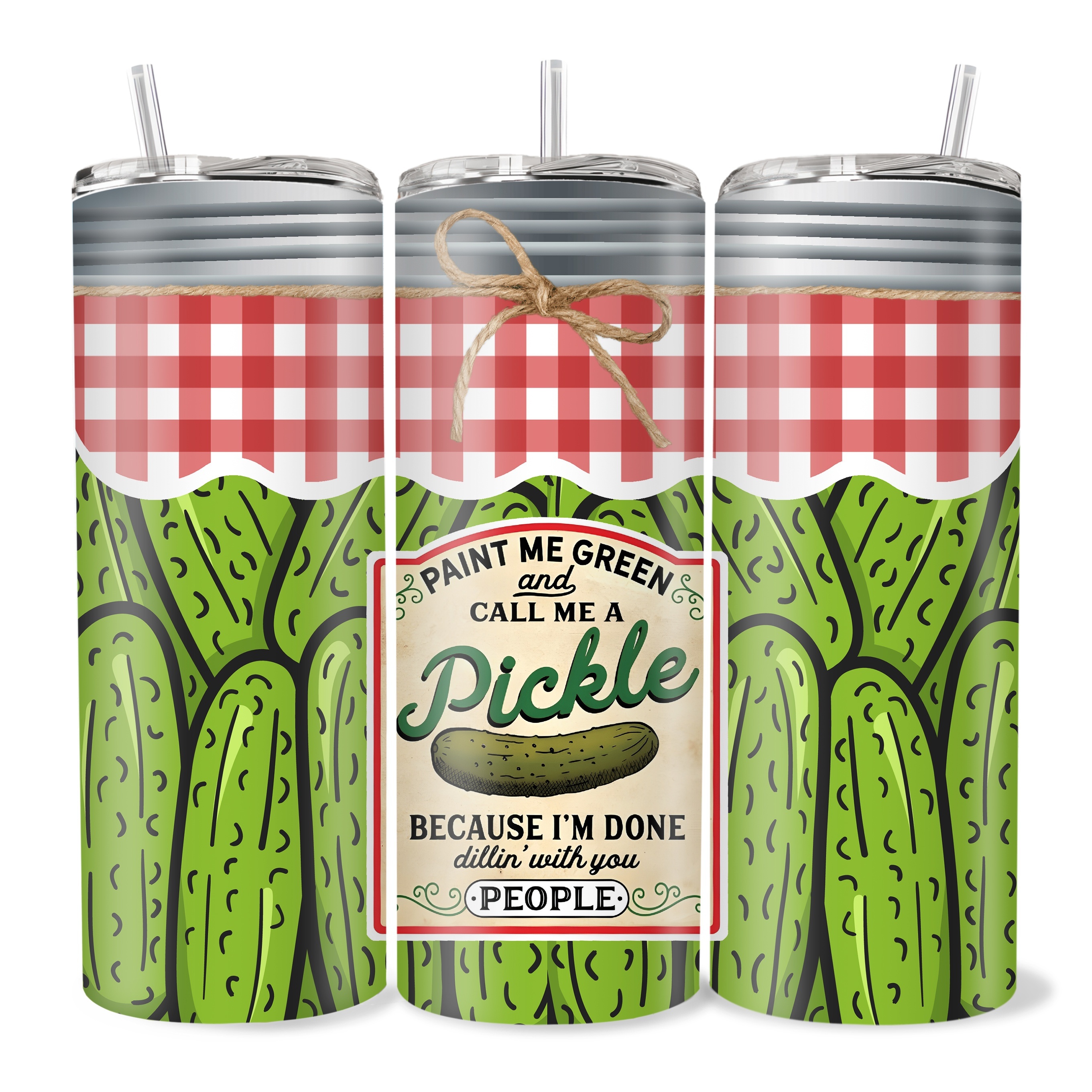 

1-pack 20oz Stainless Steel Insulated Tumbler With Lid, Portable Travel Cup, Vacuum Insulated Water Bottle For Car, Home, Office, Summer Drinkware, Christmas Gift - " Green & Call Me A Pickle" Design