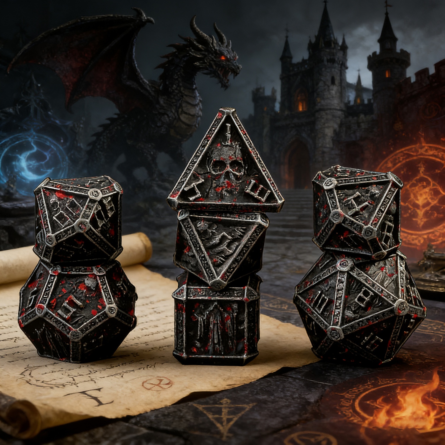 TEMU 7pcs -themed Metal Dice Set | Suitable For D&d Dungeons Rpg Board Games, Heavy-duty Texture With Sharp- Design, Comes With A Box - Perfect