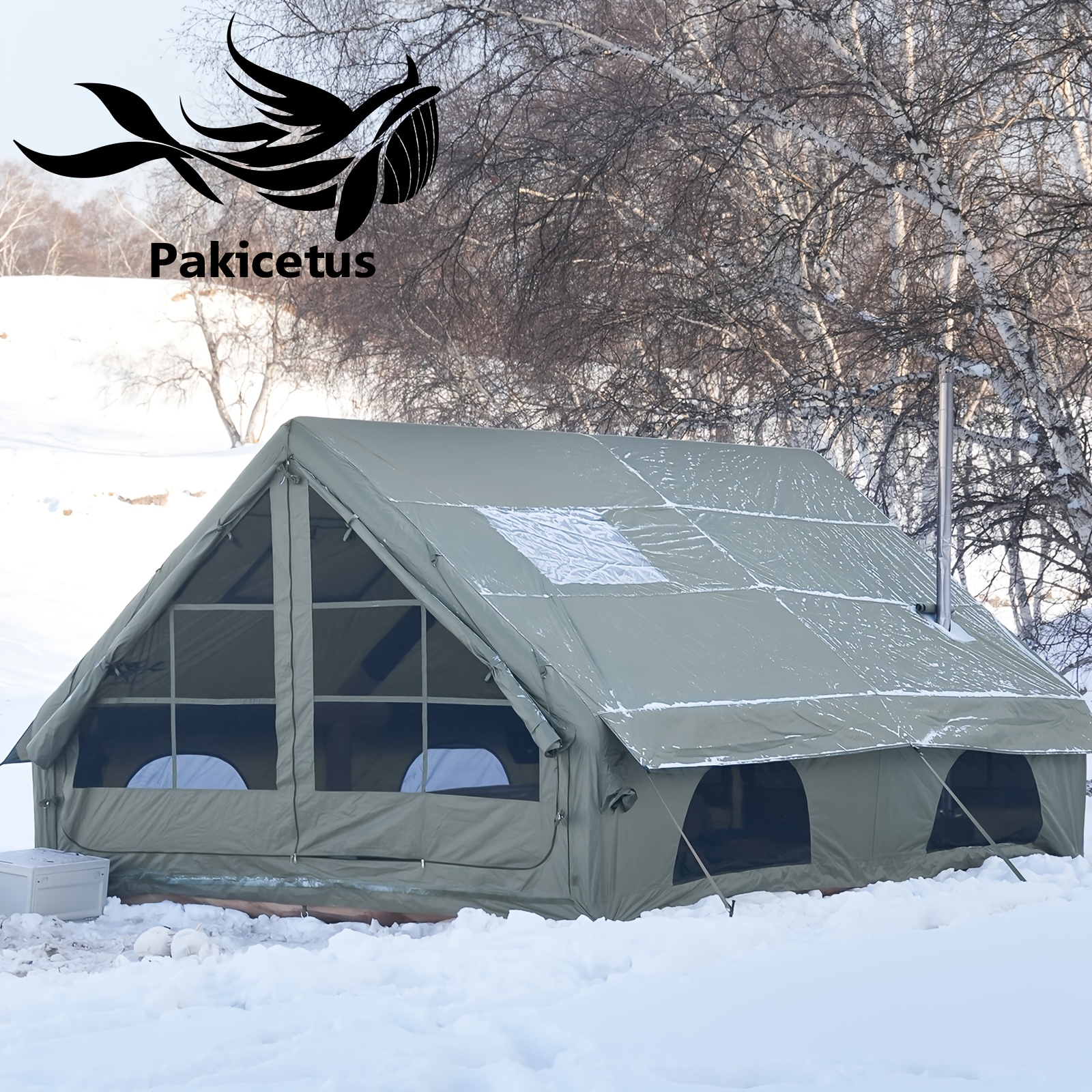 6-8 Personen Camping Zelt Aufblasbares Zelt, Einfacher * Oxford Glamping  Zelt fr Camping Erwachsene, Luftzelt mit Netzfenstern und Tren,  Aufblasbares Zelt mit Ofenanschluss fr Picknick, Wandern, ...