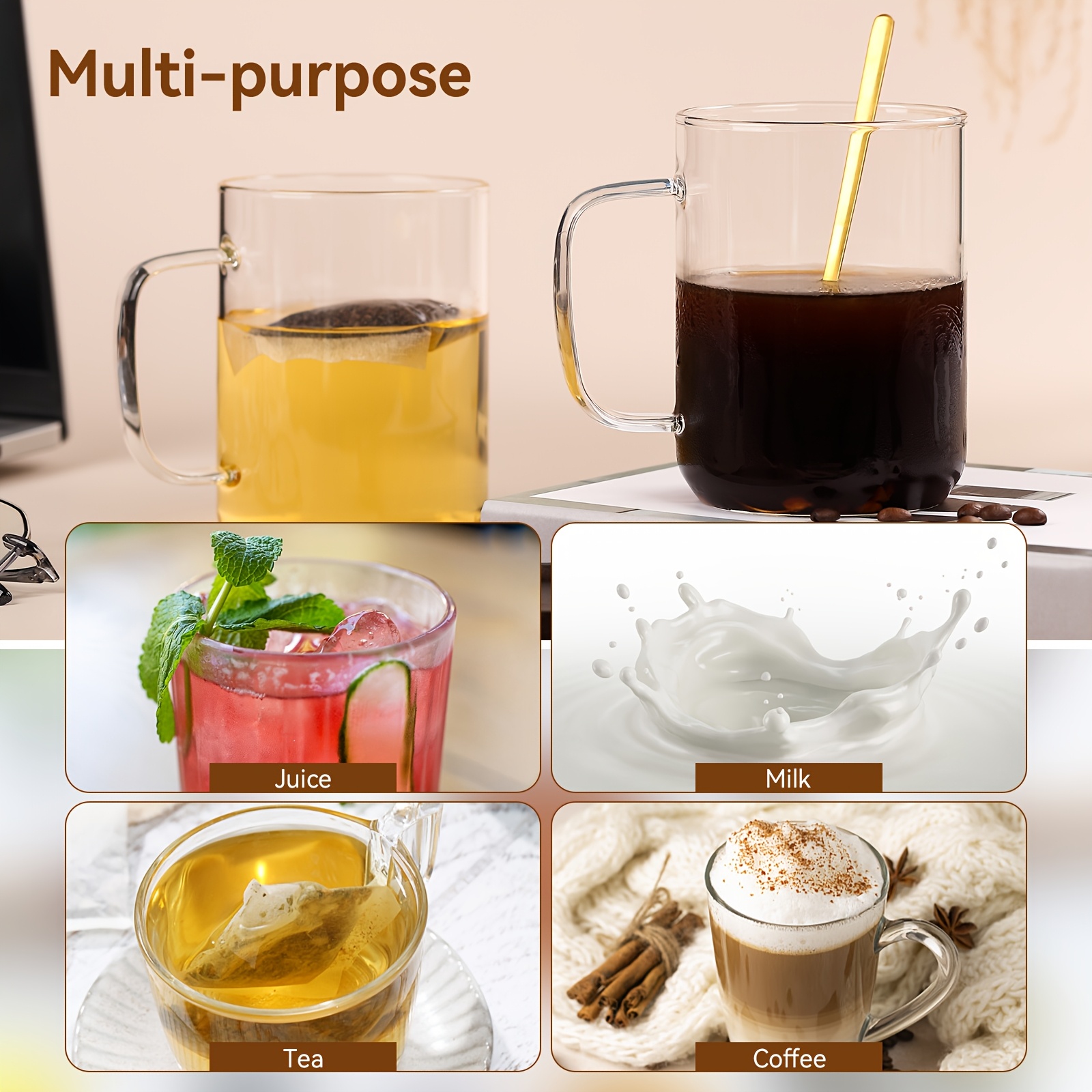 large glass coffee mug with lids 20oz coffee mugs clear coffee cups with walnut wood lids glass mugs with handles oversized coffee mug set of 2 with 2 spoons suitable for tea milk juice and coffee Product details 6