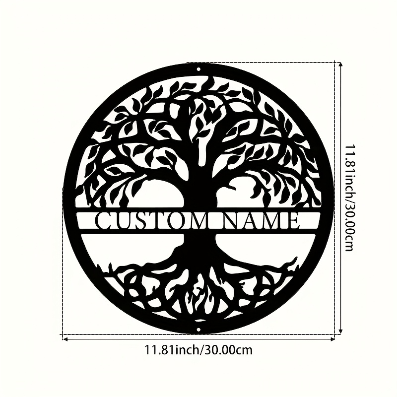 TEMU 1pc Customizable Black Metal Tree Wall Art With Intricate Branches & - Personalized Name Tag, Ideal For Porch & Yard Decor, Unique Gift Idea, No