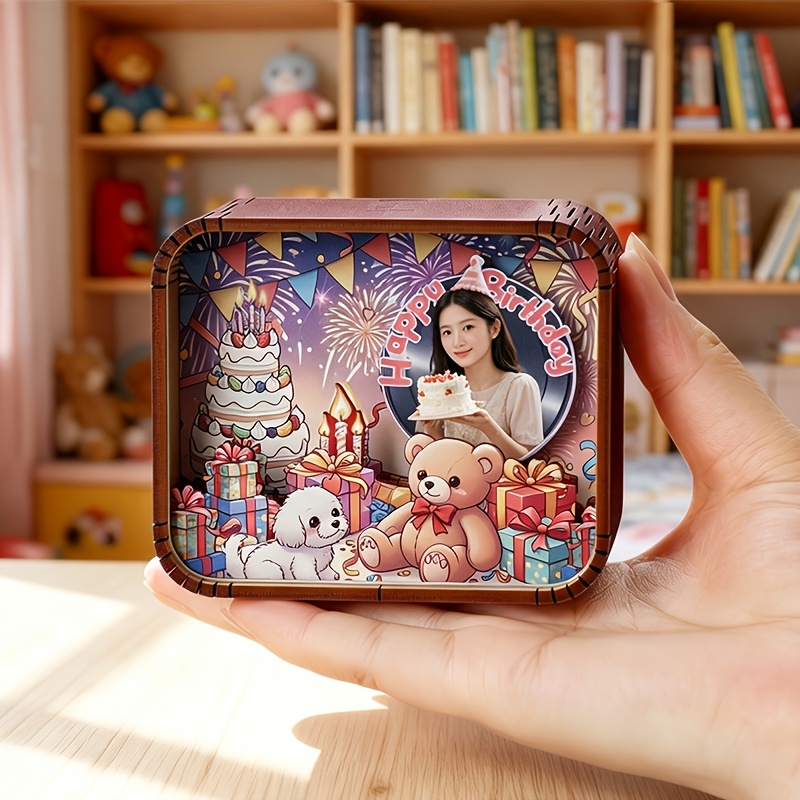 TEMU 1pc, Customized Birthday 3d Music Box ( Assembly): Personalized Pictures And Birthday Wishes, Commemorative Gifts For , Home Decoration