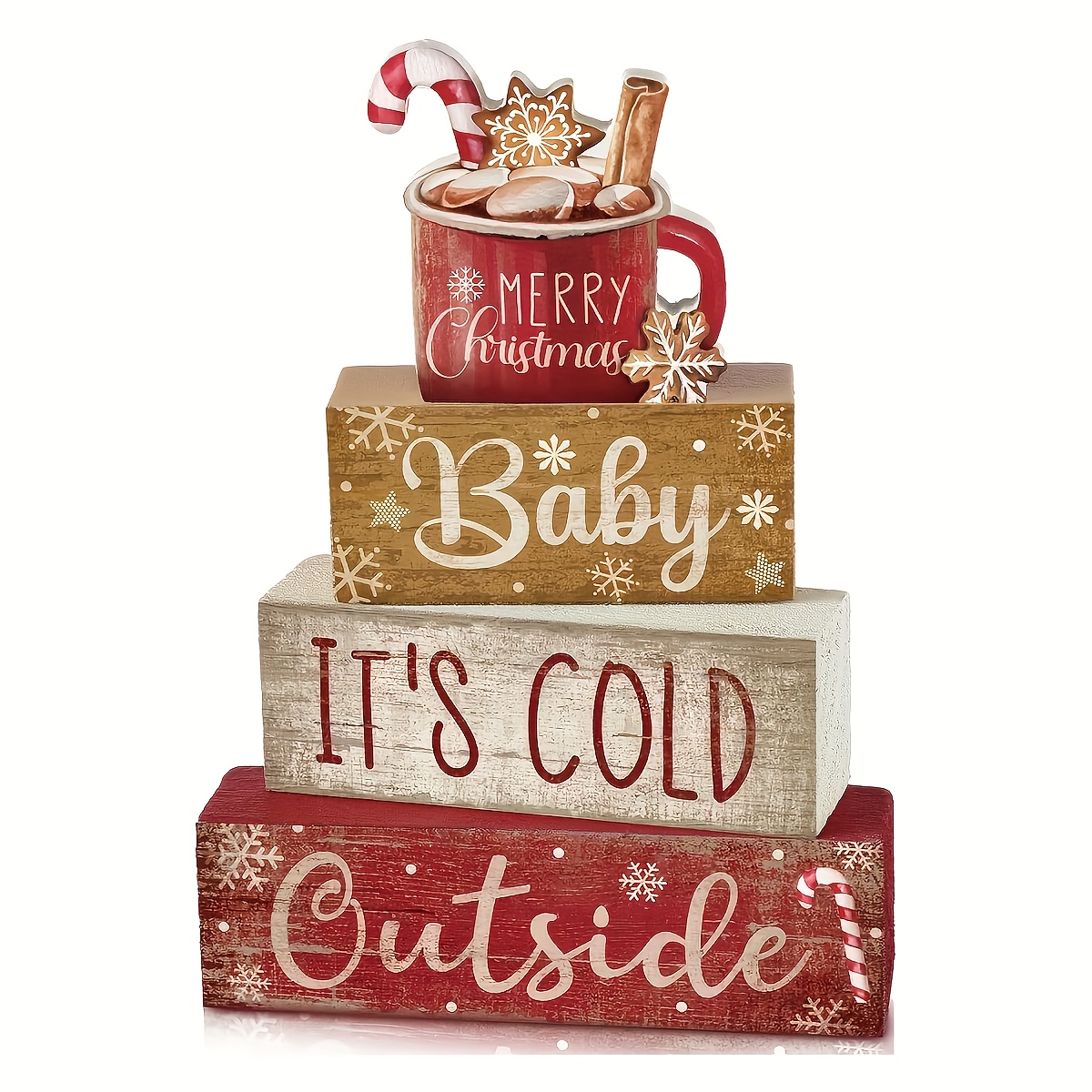 Image of Decorative Wooden Tiered Tray For Winter, Ideal For Party Centerpieces, Festive Props For Winter Celebrations, Christmas Decorations, And Farmhouse-style Tabletop Displays For The