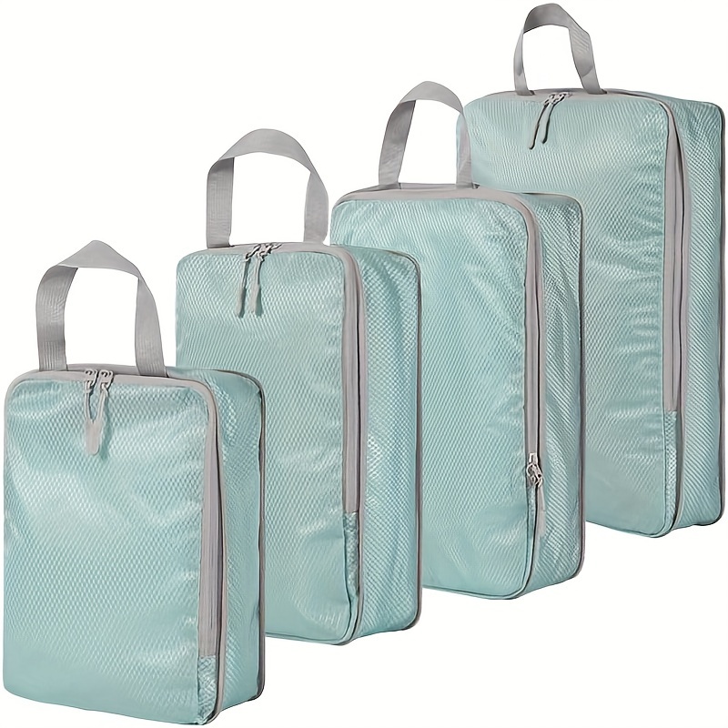 TEMU 4- Ultralight Compressible Packing Cubes, Nylon Organizer Storage Bags For Suitcase Handle