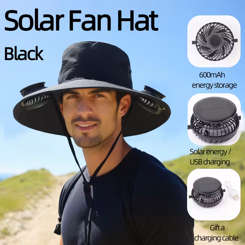 solar fan hat outdoor wide brim bucket with 2 x 180 adjustable fans upf 50 usb solar powered for beach camping hiking Product details 6