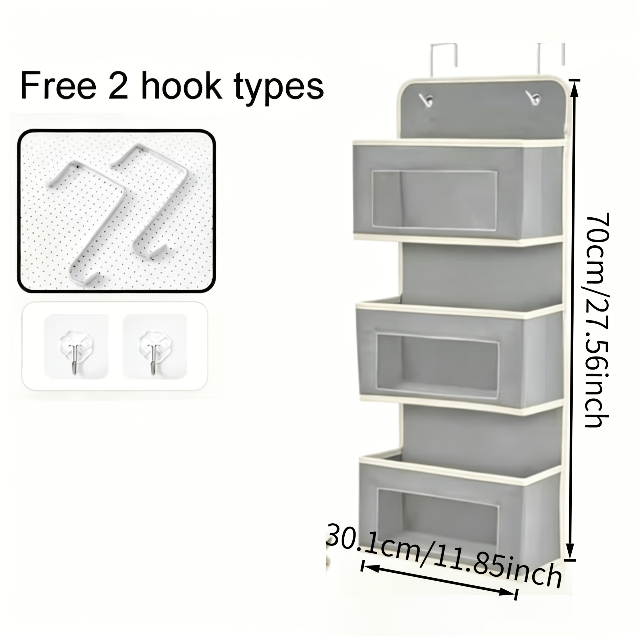 TEMU Over-the-door Storage Bag, With Support Board, Suitable For All-door Storage, Space- Storage Bag, Including 3pcs Support Boards, 4pcs Hooks