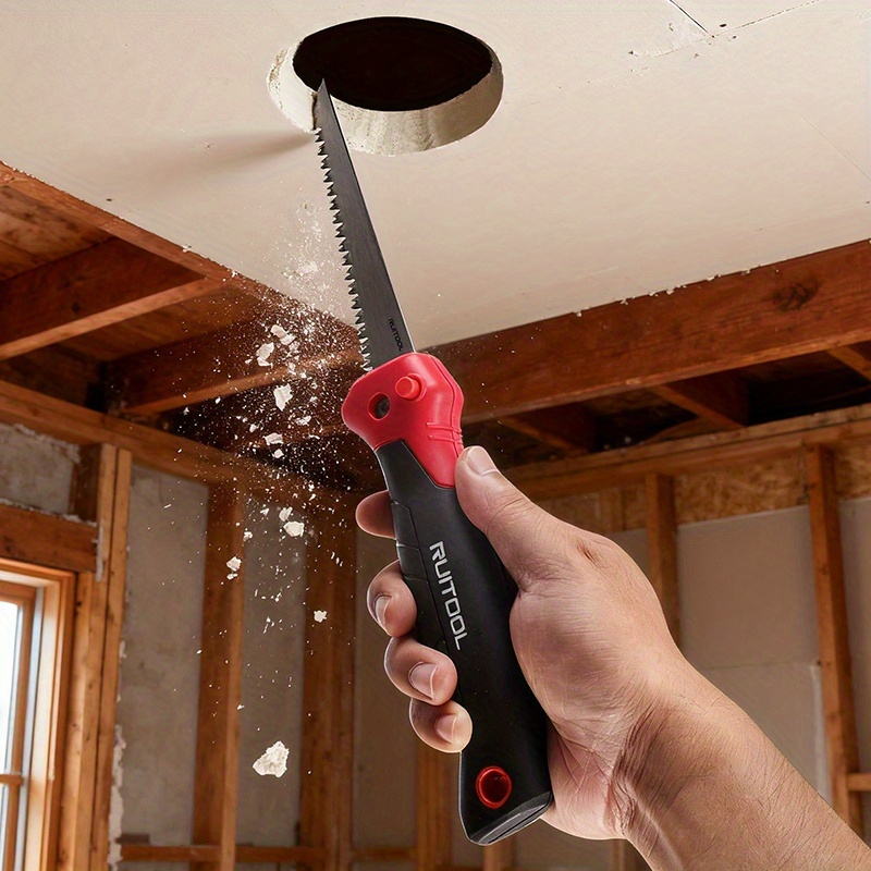 6 inch folding jab saw, 3-  tooth 8 tpi drywall cutter, safety lock non-slip grip, portable keyhole saw for drywall, wood board,   precise cutting, hand tool for decoration, diy projects, drywall cutting, compact saw, ergonomic grip, durable construction, sturdy material, hand saw, manual saw, construction workers, handyman tool Product details 0