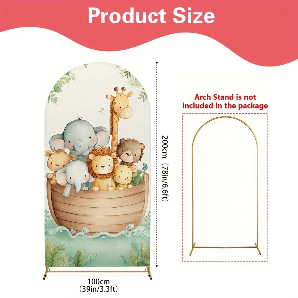 TEMU 2d Flat, 1pc 2d Flat Fashionable Design Arched Background Cover Ark Watercolor Digital Printed Polyester Ideal For Photo Booths & Birthday Theme