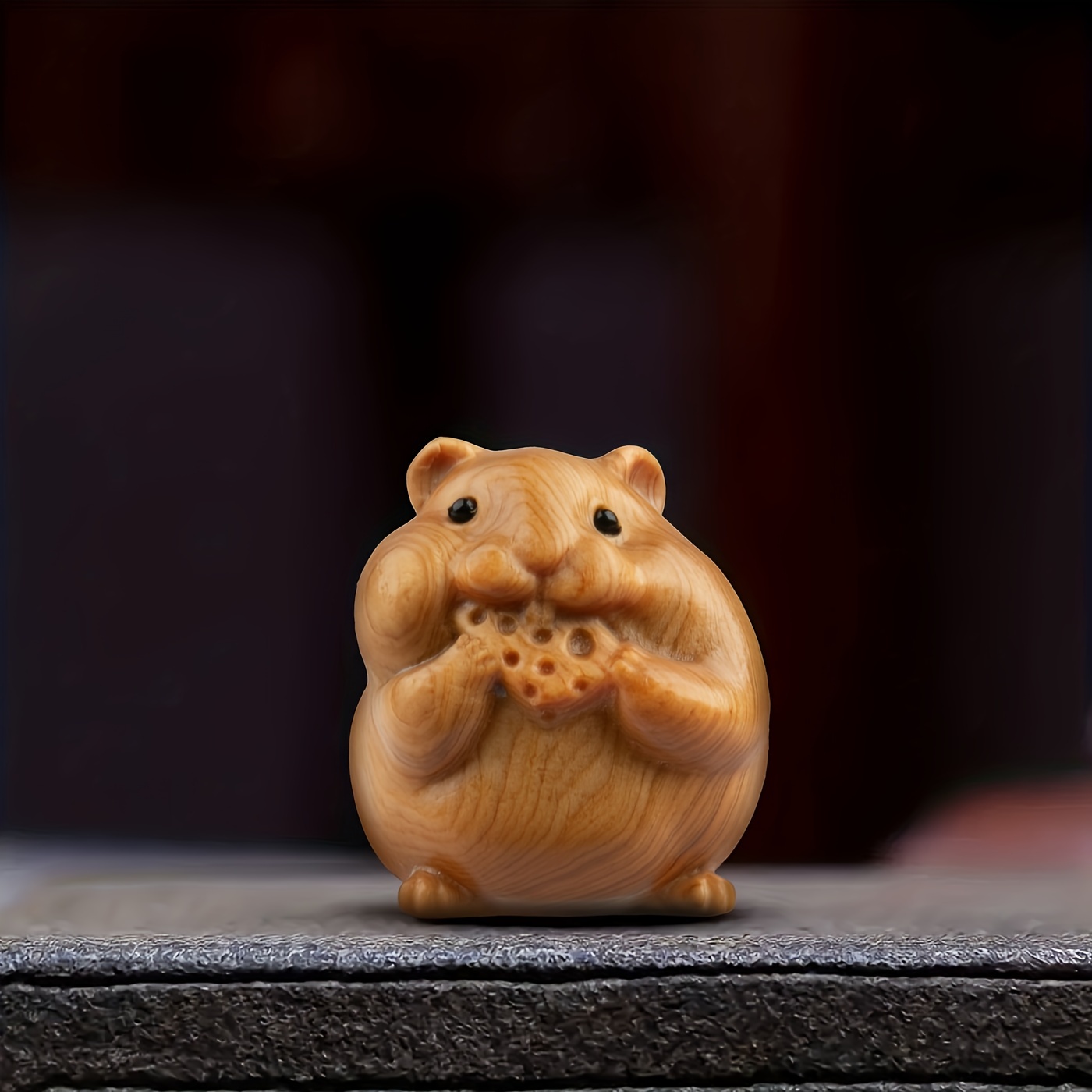 TEMU Boxwood Carved Hamster Statue - Versatile Wooden Desktop Decoration For Home And Office, Perfect Gift Idea