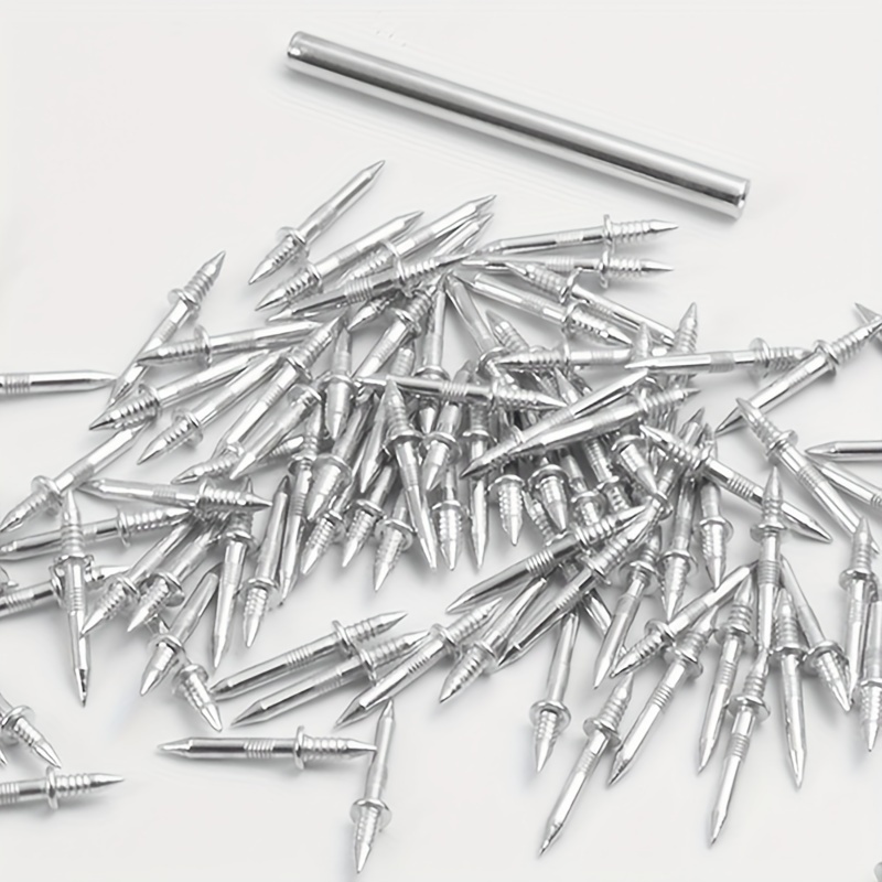 

100pcs Double Headed Iron Nails, Galvanized Finish, Spiral Shank For Wood Joiner, Invisible Fixing Tacks For Molding And Trim Installation