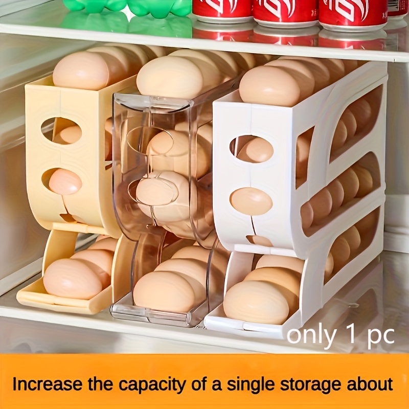 1pc Space-Saving Egg Storage Organizer with Automatic Rolling Eggs - Heavy-Duty Refrigerator Egg Box, No Assembly Needed, Fits Side Door/Shelf - Ideal for Home, Kitchen, or Commercial Use, Kitchen Organization, Compact Design, Sturdy Construction, Busy Households
