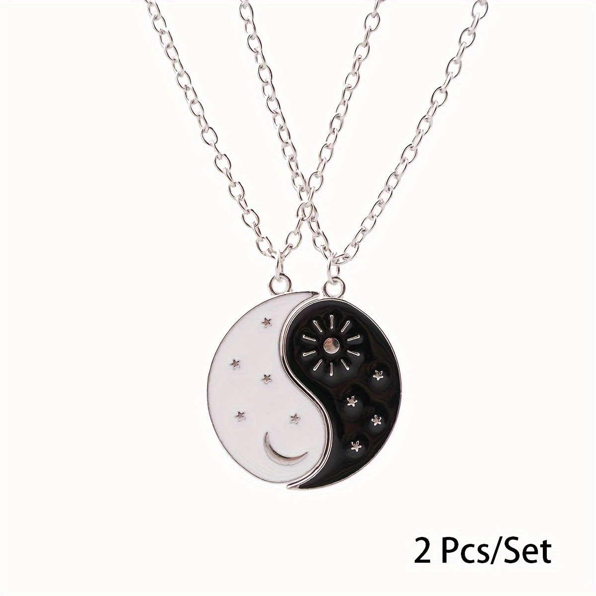 2pcs Best Friends Tai Chi Pendant Necklace Set, Adjustable