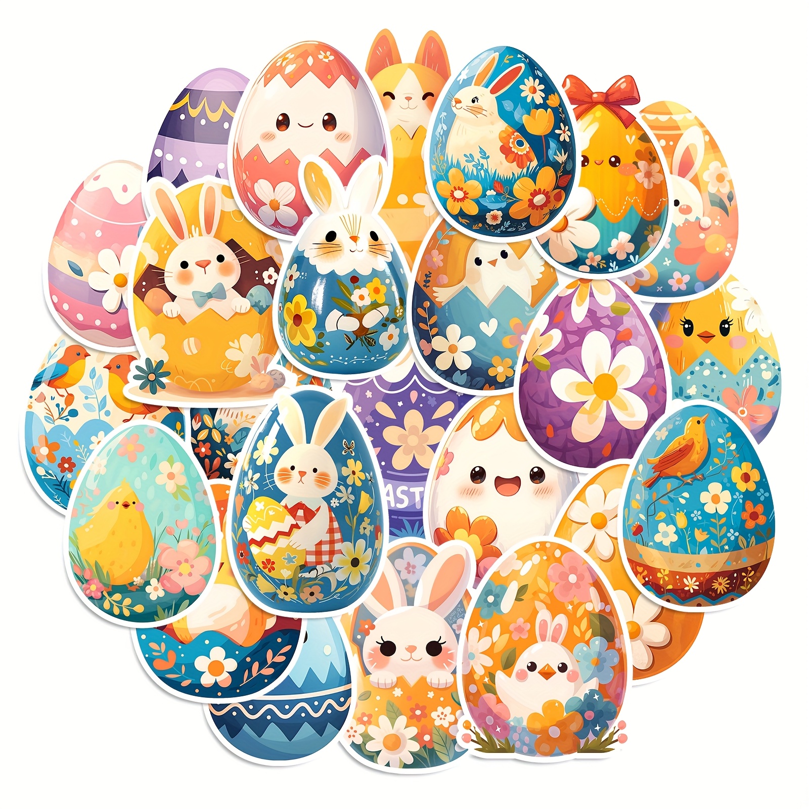 

50pcs Easter Egg Stickers Set, Cartoon Animal & Floral Designs, Reusable Pre- Paper Stickers For Scrapbooking, Journals, Diy Crafts, Laptops & Water Bottles, Glitter Accents, Irregular Shapes, Matte