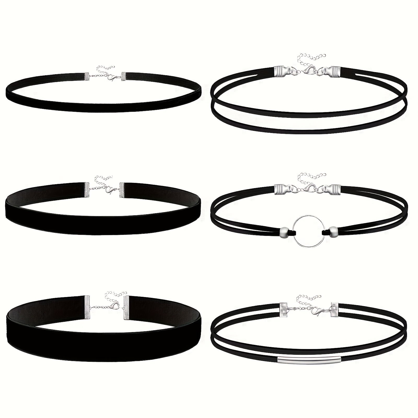 

6pcs Set Velvet Choker Necklaces, Curved Gothic Punk Accessories, Black Polyester, Ideal For Halloween, Birthday Gifts, Christmas - Party & Festival Wear