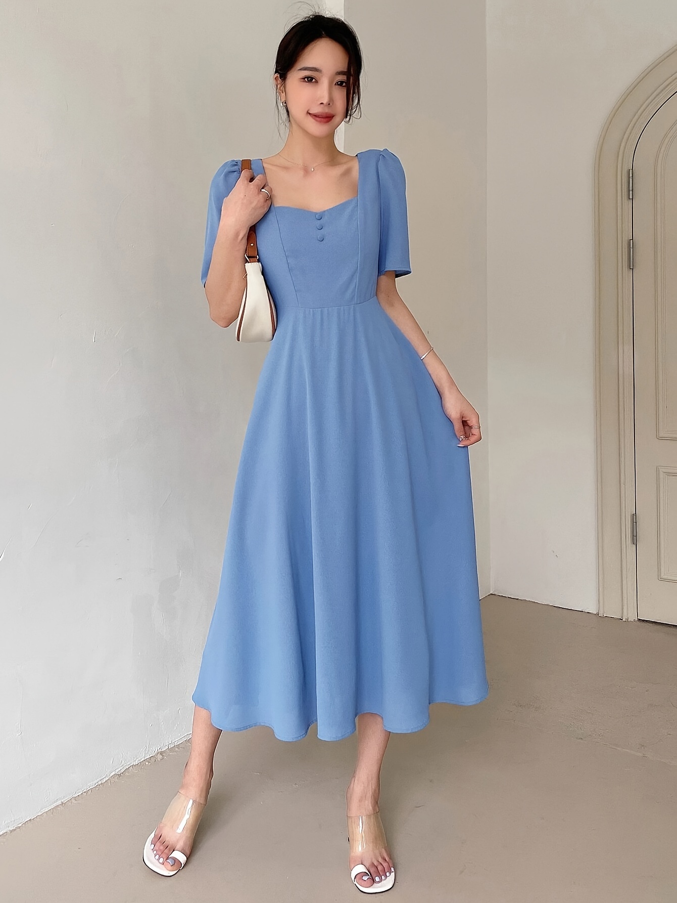 s a line maxi dress puff sleeves length elegant wedding - Temu Mauritius