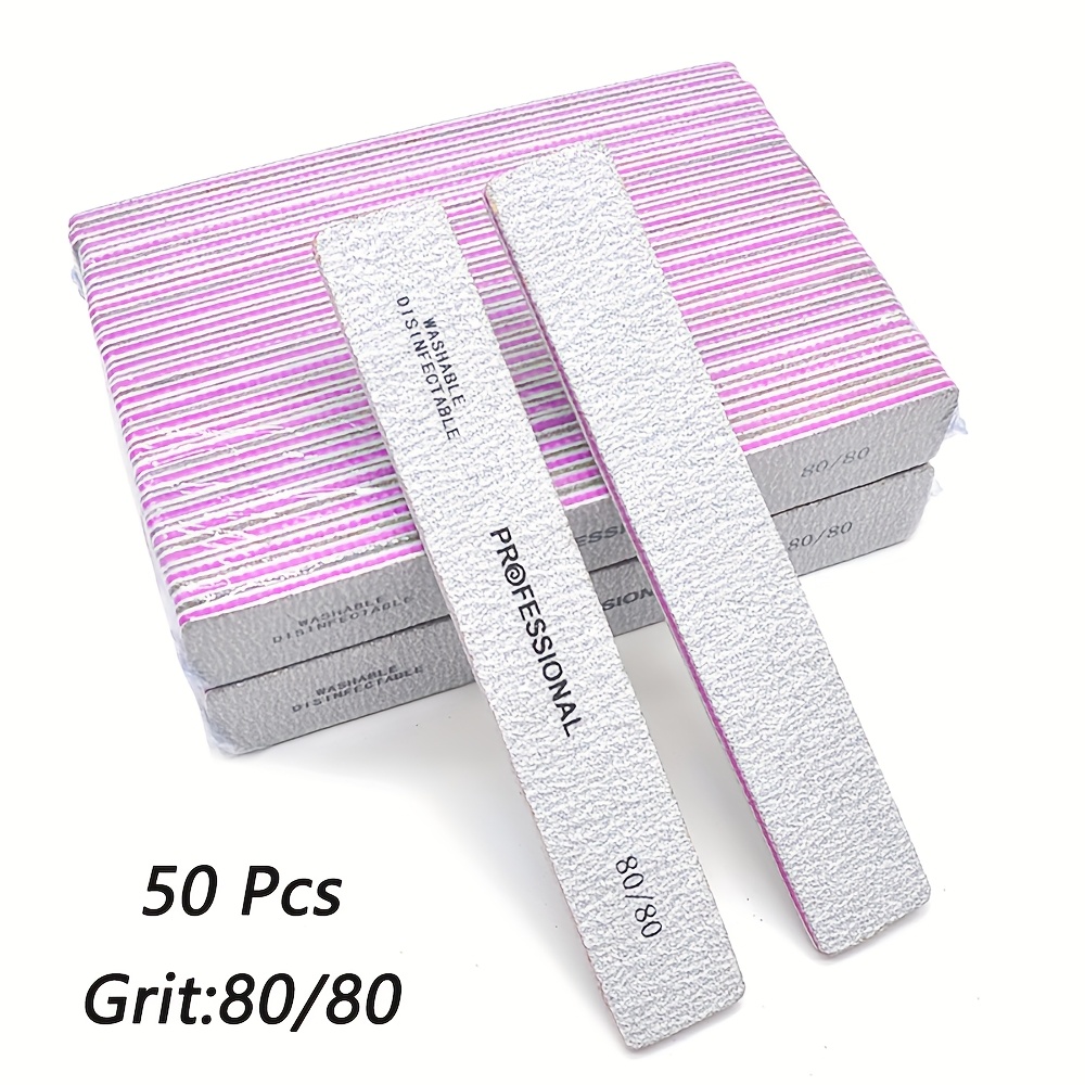 Image of 25/50 Pack Of Professional Gray Printed Sandpaper Nail Files, 80, 100, 180, Suitable For Acrylic Nails, Perfect For Travel, Gifts For, Use