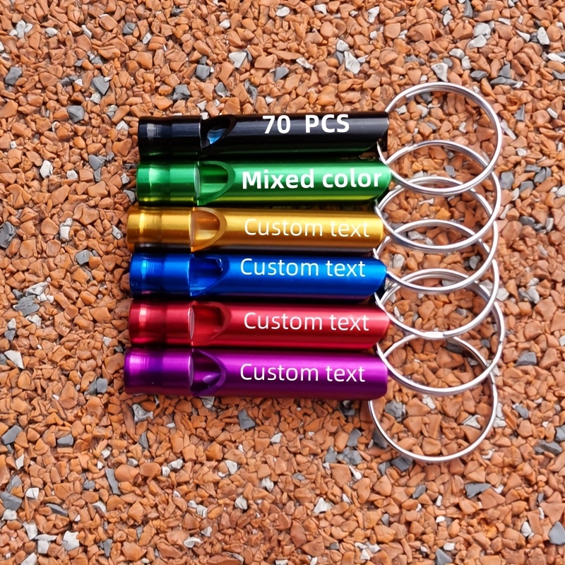 70 Custom Engraved Aluminum Alloy Whistle Keychains