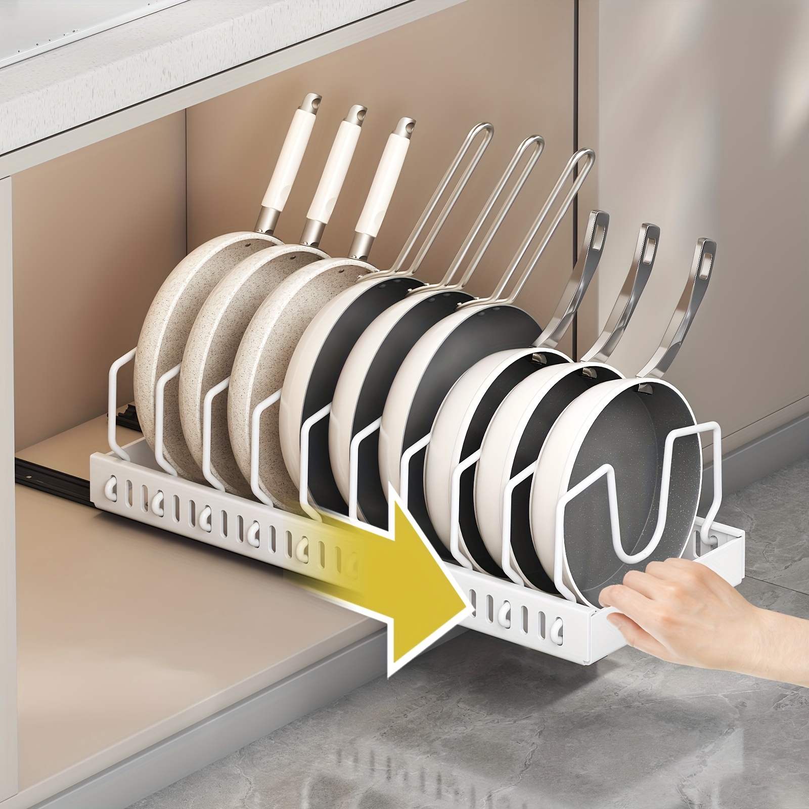 

Upgraded Cabinet Under-pot And Bowl Storage, Pull-out Pot Lid Storage For Cabinets, Pull-out Cabinet Storage With 10 Adjustable Dividers, Length 52cm