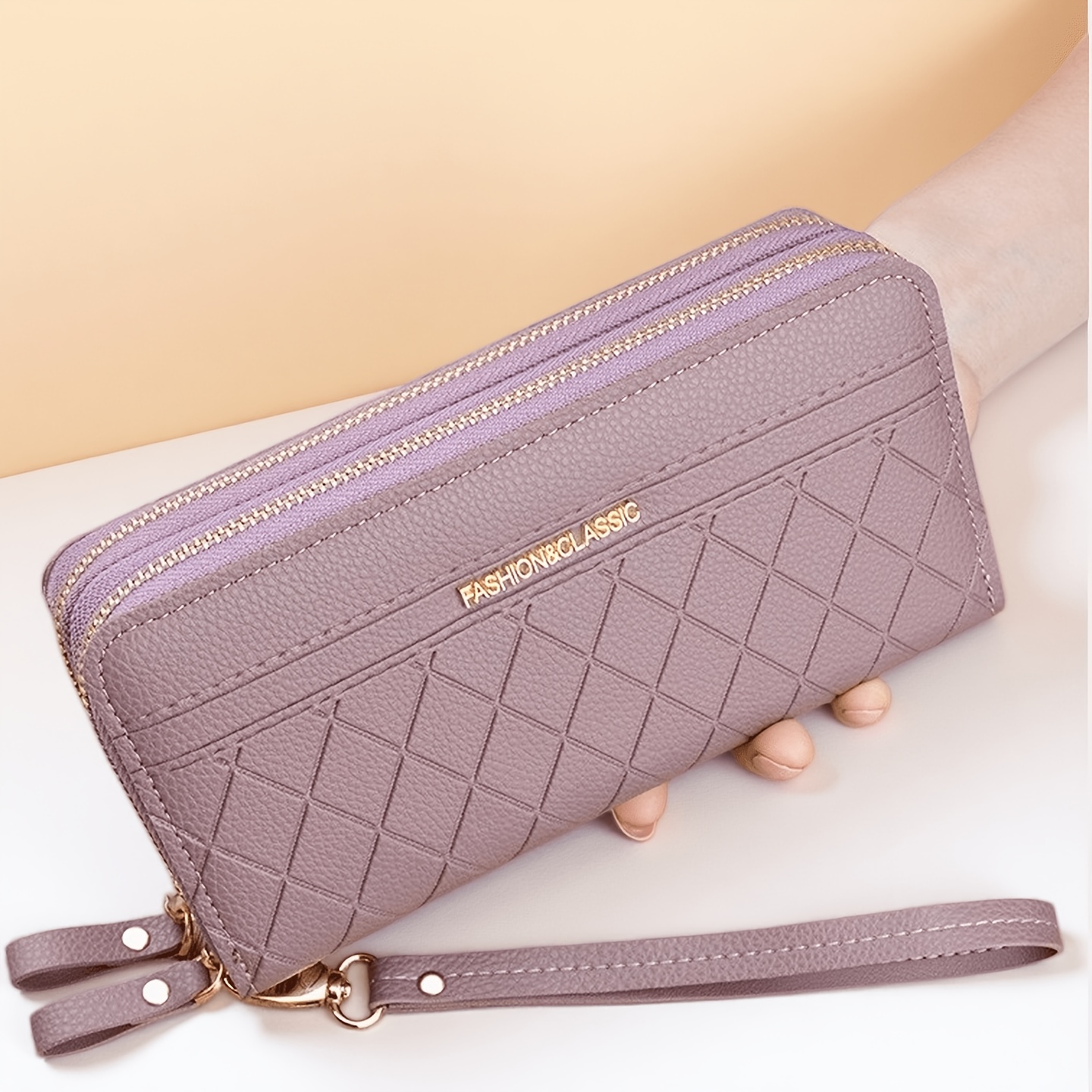 TEMU 1pc Women' Zipper Long Wallet, Diamond Quilted Pattern Clutch Purse With Wristlet, Large Capacity Multi-card Holder And Phone Pocket, Fashion
