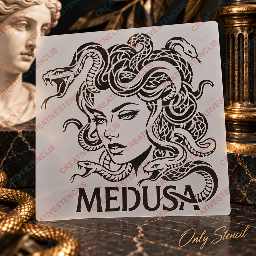 TEMU 1pc Medusa Wall Stencil Template - Suitable For Wood, Canvas, Paper, Fabric, Glass - Reusable Washable Diy Greek Mythology With Hair Female